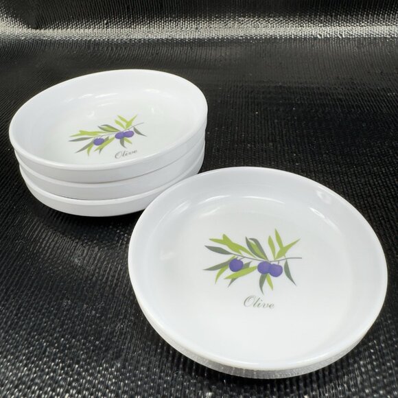 XCELL Olive Design Melamine Coasters Set 4 Round Trinket Dish 4inch Wide VTG - Picture 8 of 10